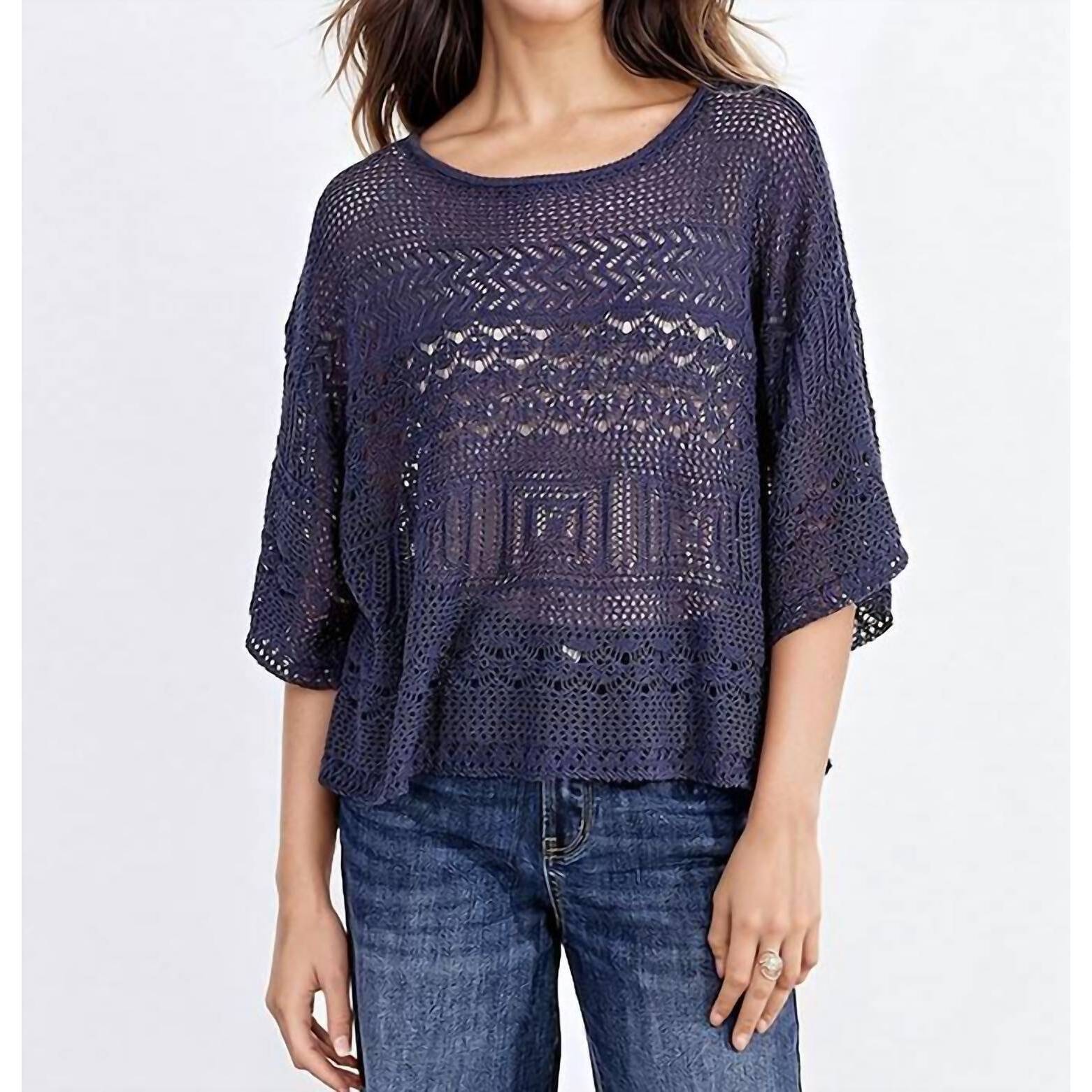 New Molly Bracken Ella Crochet Sweater In Navy